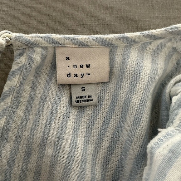 A New Day Stripped Blue/White Ruffled Sleeves Blouse Size: Small - Picture 6 of 7